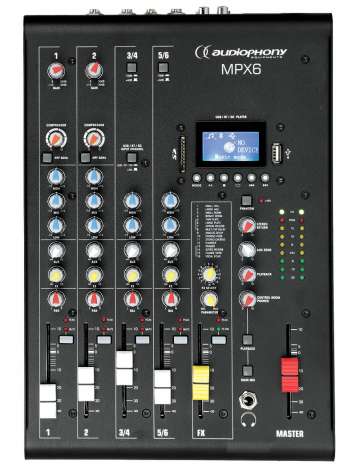 CONSOLE DE MIXAGE MPX6 AUDIOPHONY 8 CANAUX AVEC EFFETS, LECTEUR USB/SD/BT