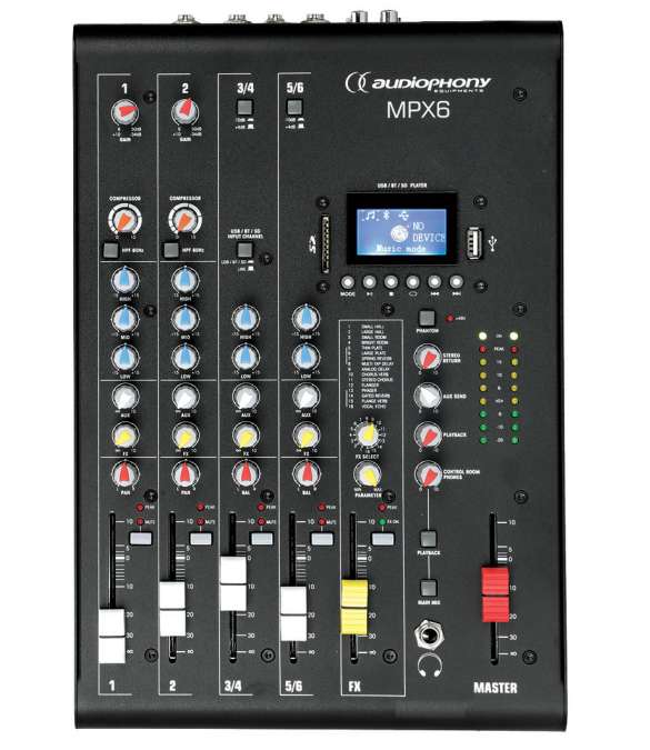 CONSOLE DE MIXAGE MPX6 AUDIOPHONY 6 CANAUX AVEC EFFETS, LECTEUR USB/SD/BT