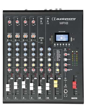 CONSOLE DE MIXAGE MPX8 AUDIOPHONY 8 CANAUX AVEC EFFETS, LECTEUR USB/SD/BT